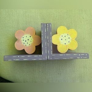 Purple Hand painted flower wood Book Ends